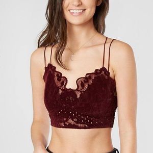 Free People Madonna Lace Velvet Bralette Wine Sz L